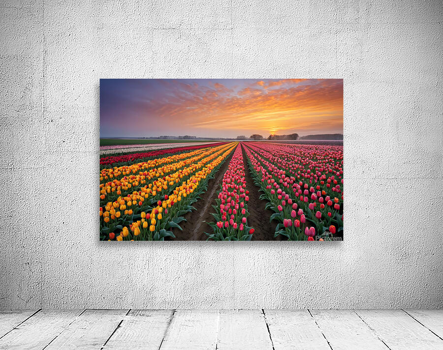 Beautiful Red and Yellow Tulips With RainDrops with sunrise   Wall Preview