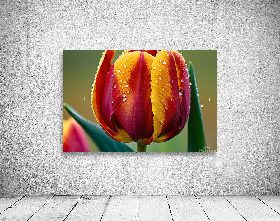 Clous-UP Beautiful Red and Yellow Tulips With RainDrops Wall Preview