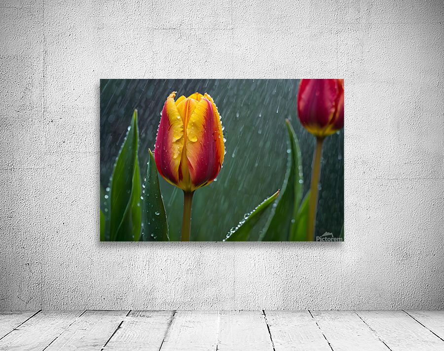 Clous-UP Beautiful Red and Yellow Tulips With RainDrops Wall Preview