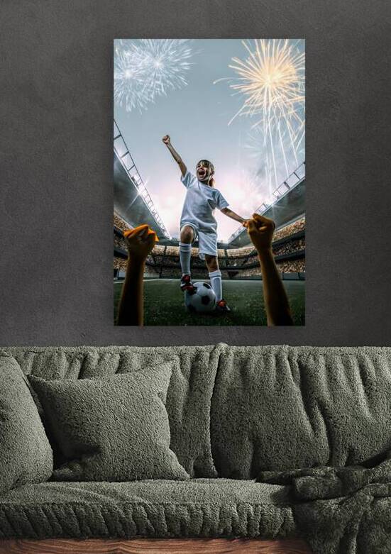 Little Girl Kicking Football Fireworks Sky Excited Crowd by ClikChik