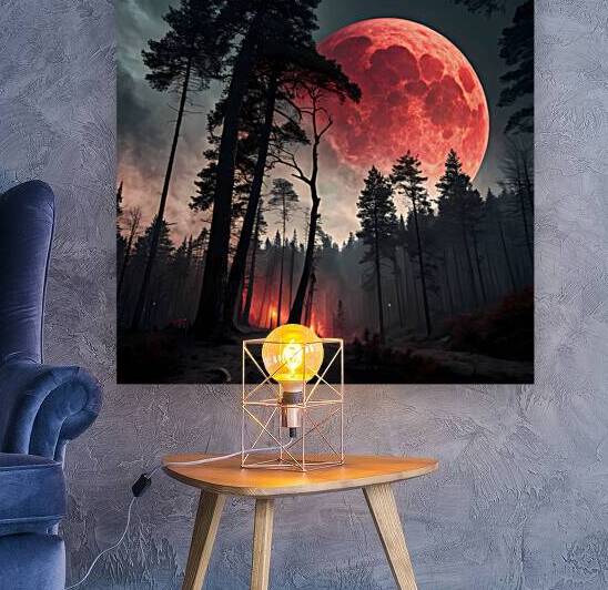 Primordial Mystery: A Dramatic Forest Bathed in Crimson Moonlight by ClikChik