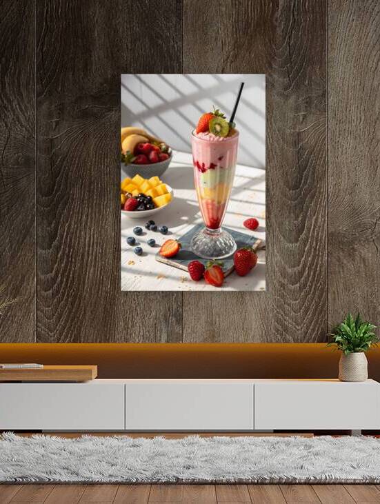 Glossy Bliss: A Colorful Fruit Milkshake in Acrylic Art by ClikChik