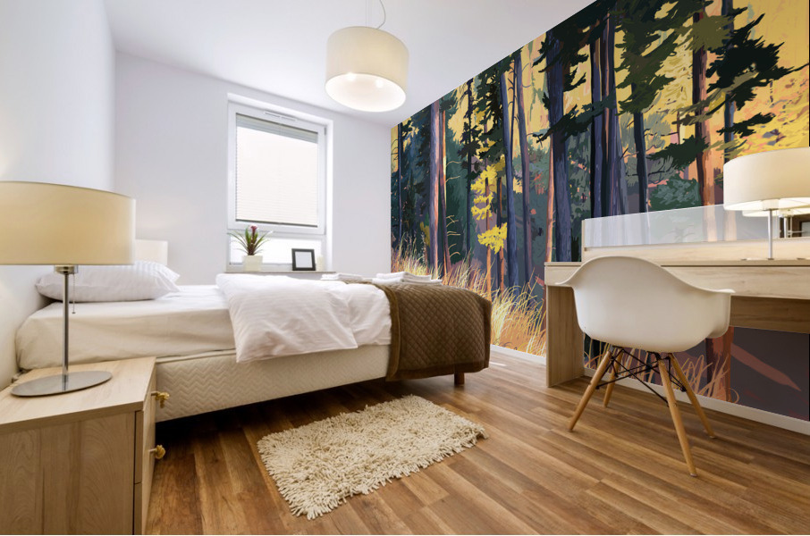 fall alpenglow trees grasses Mural print