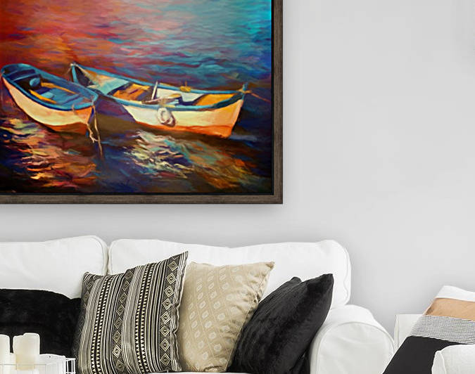 Canoes on the lake by Angel Estevez