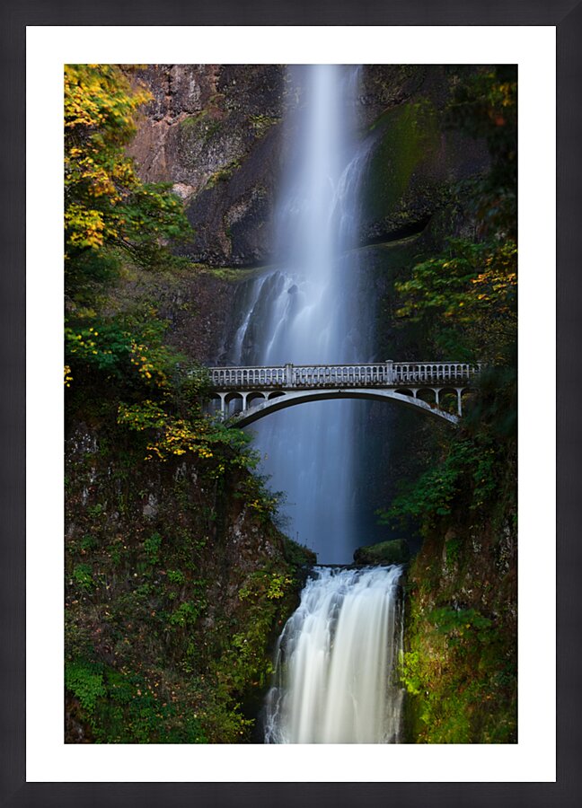 Historic Multnomah Falls Bridge in Autumn Picture Frame print