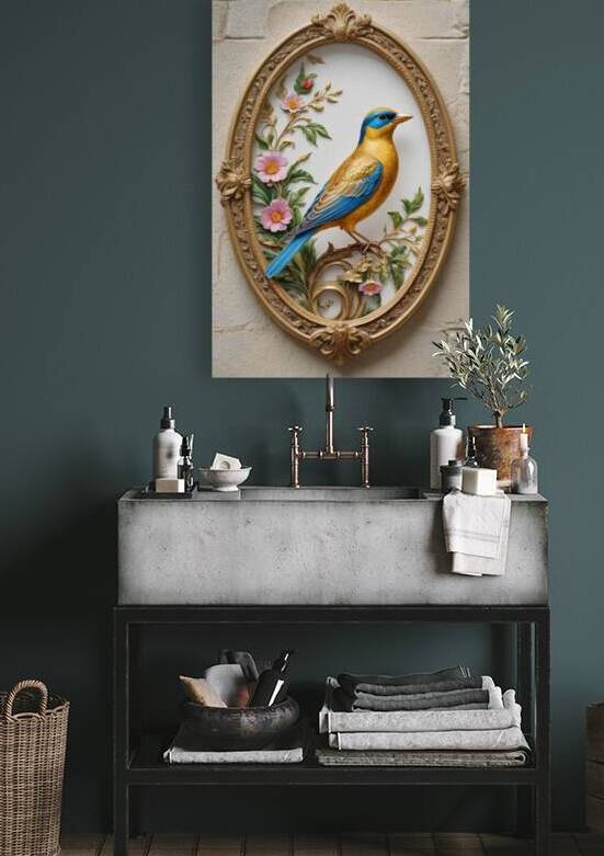 Ornate Relief of a Bird in an Oval Frame by Gossy s