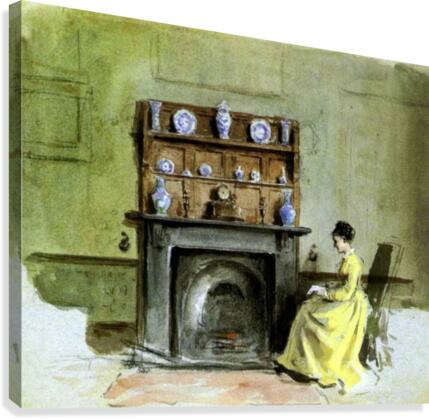 Lady by a fireplace Canvas Print