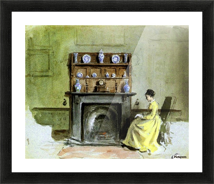 Lady by a fireplace Picture Frame print
