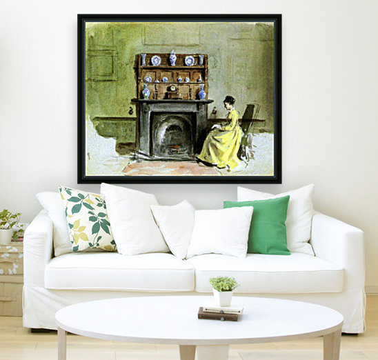 Lady by a fireplace Reproduction