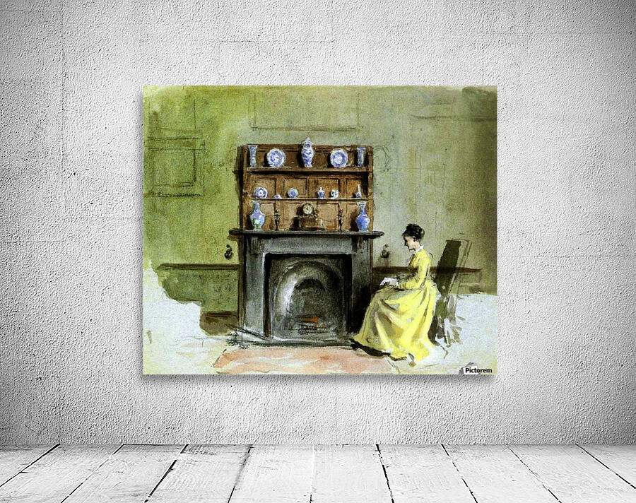 Lady by a fireplace Wall Preview