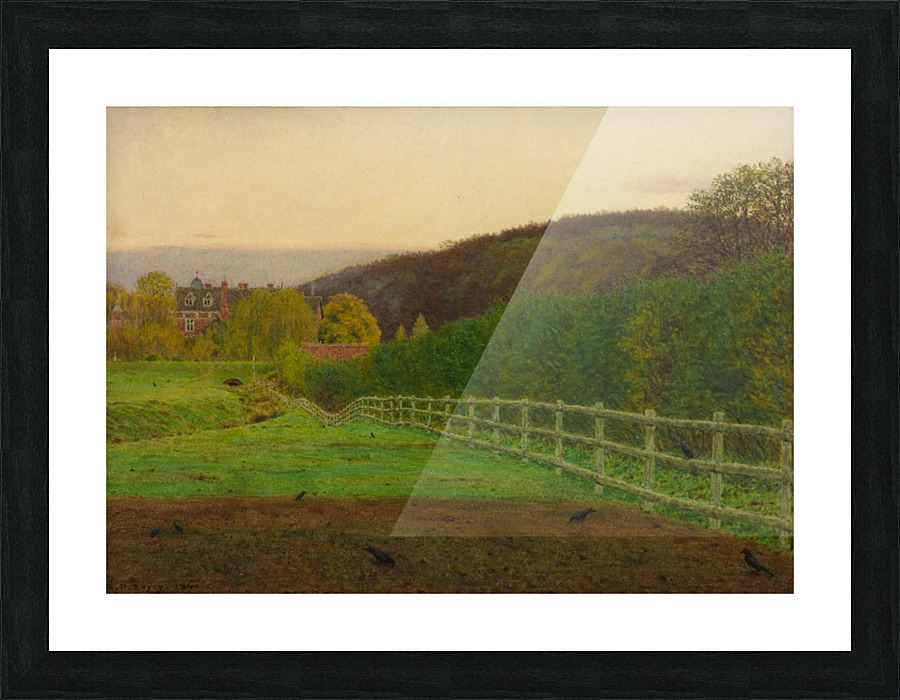 Green spring fields and a house Picture Frame print