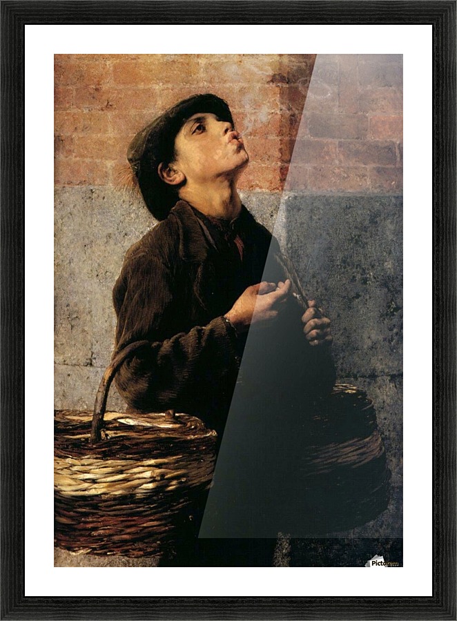 Boy doing smoking rings Picture Frame print