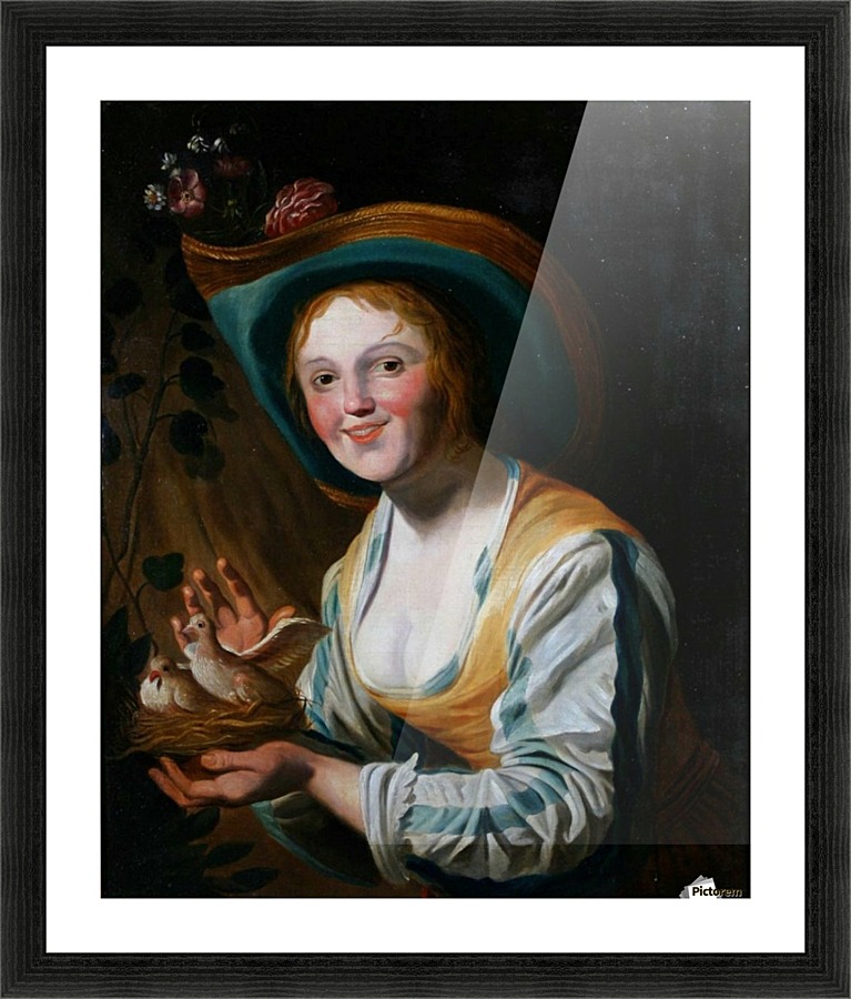 Shepherdess with doves Picture Frame print