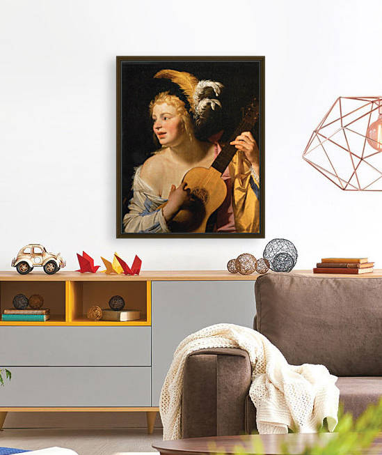 Woman playing the guitar by Gerard van Honthorst