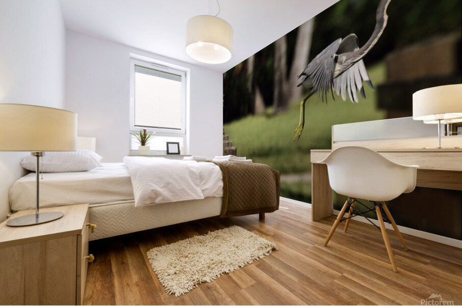 Flying Blue Heron Mural print