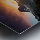  stunning mural depicting a breathtaking sunrise over a serene lake nestled in the mountains. Metal print