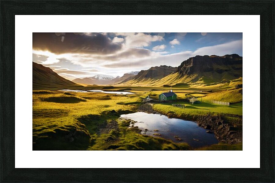 Stunning mural featuring an Icelandic landscape at sunset Picture Frame print