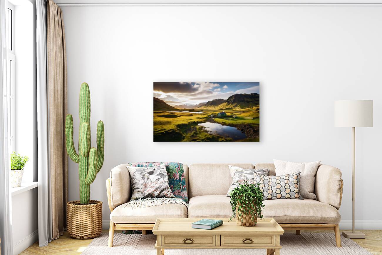 Stunning mural featuring an Icelandic landscape at sunset Reproduction