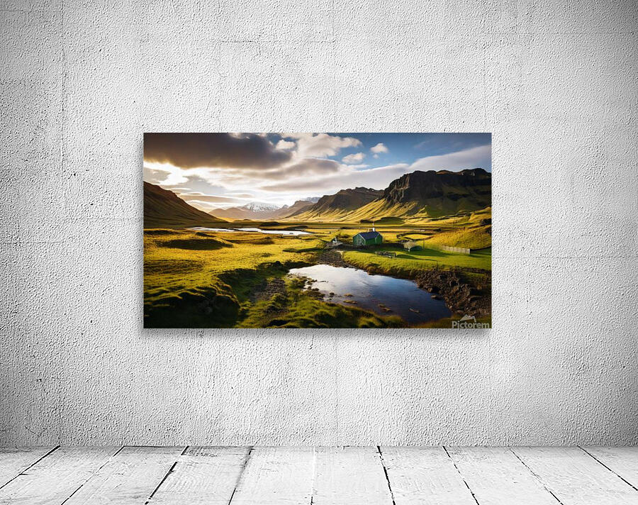 Stunning mural featuring an Icelandic landscape at sunset Wall Preview