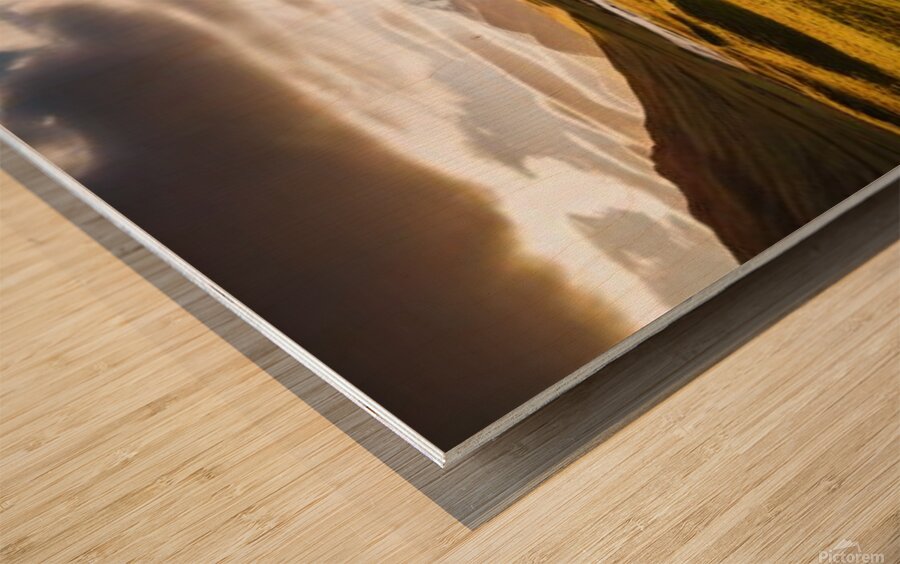 Stunning mural featuring an Icelandic landscape at sunset Wood print