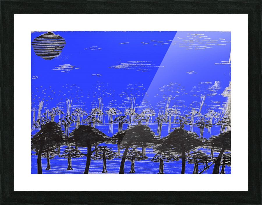 Trees vs sun blue Picture Frame print