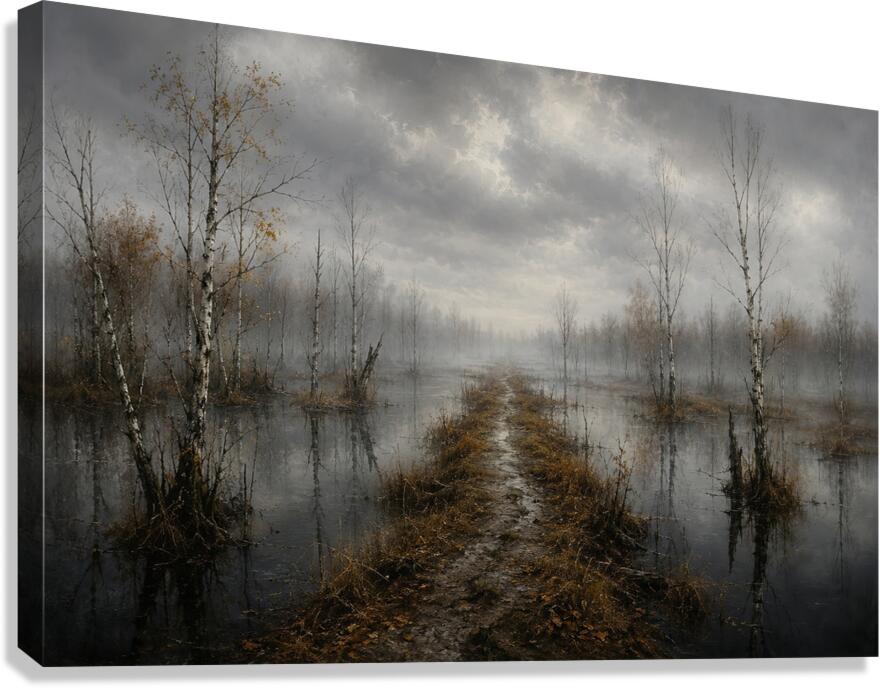 Path Through Misty Wetlands Canvas Print