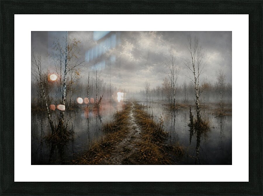 Path Through Misty Wetlands Picture Frame print