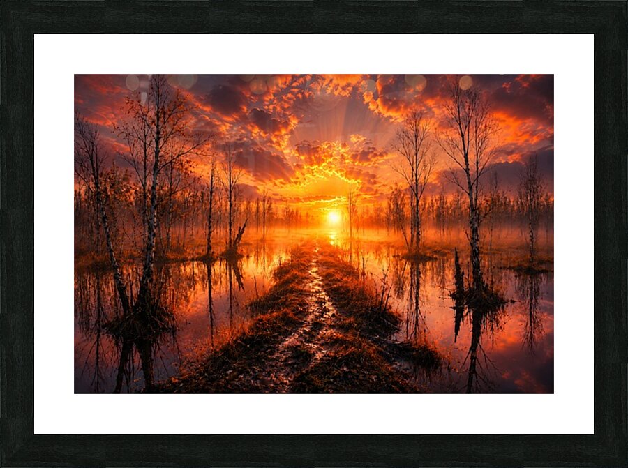 Dramatic Sunset Over Reflective Marshland Picture Frame print
