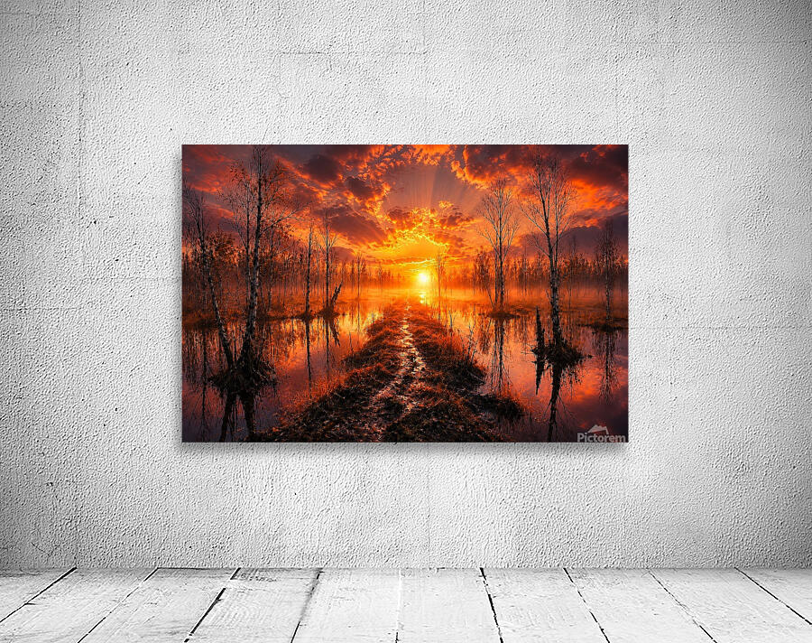 Dramatic Sunset Over Reflective Marshland Wall Preview