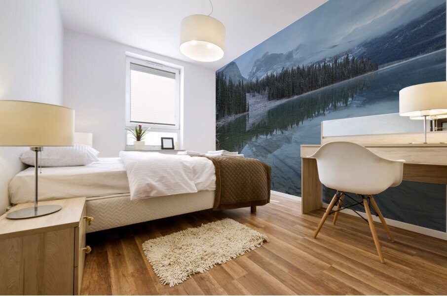 Misty Emerald Lake Mountain reflection Mural print