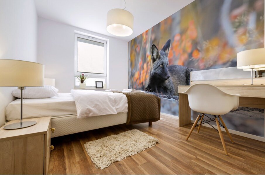 Young Crossfox in Autumn Mural print