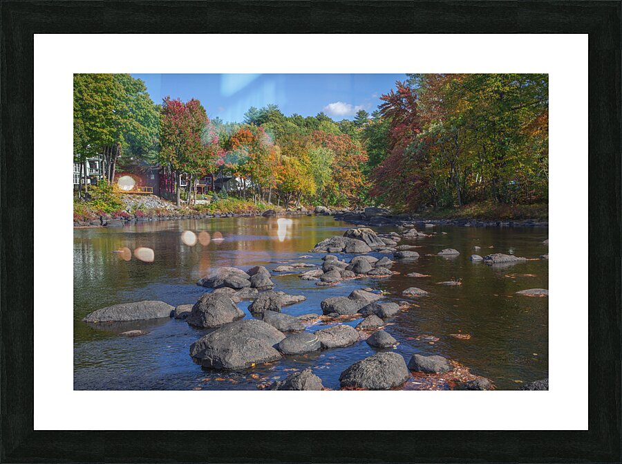 Autumn River Stone Crossing Picture Frame print