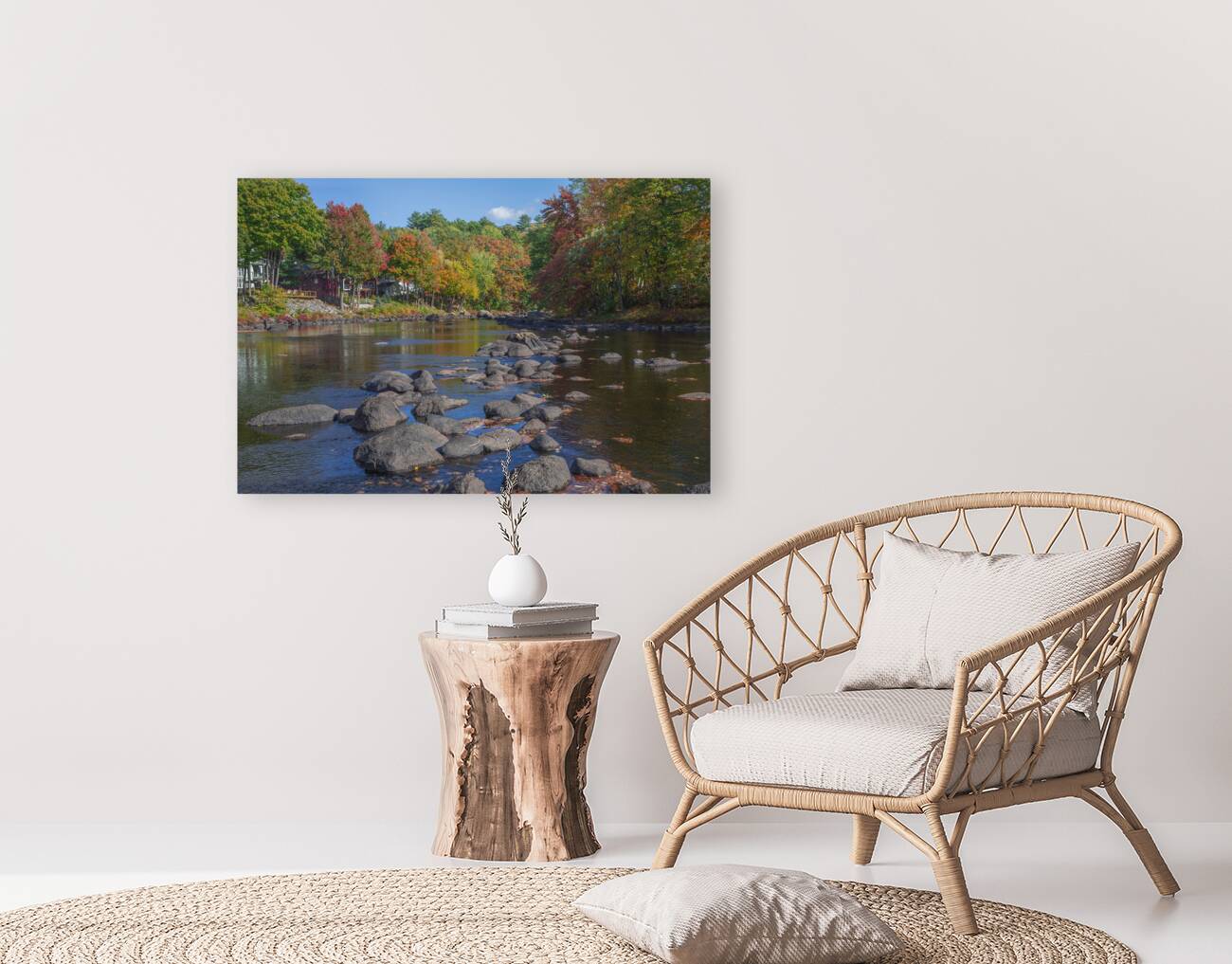 Autumn River Stone Crossing Reproduction