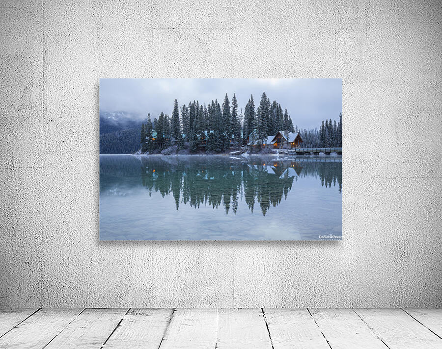 Misty Emerald Lake Chalet reflections Wall Preview