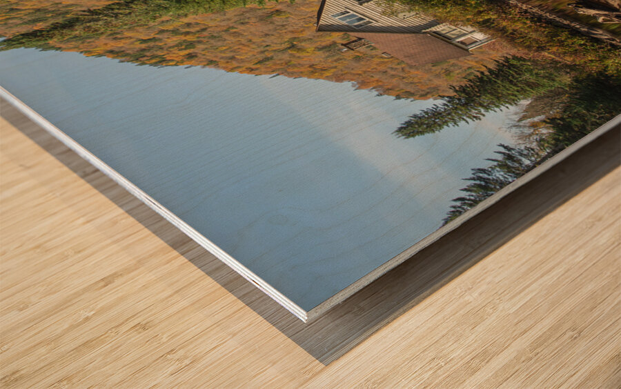 Abandoned Cabin Autumn Reflections Wood print