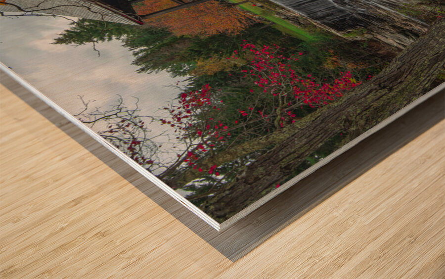 Late Autumn at Weston Grist Mill Wood print