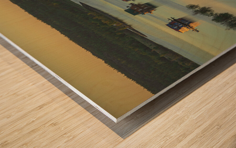 House boats Sunrise Wood print
