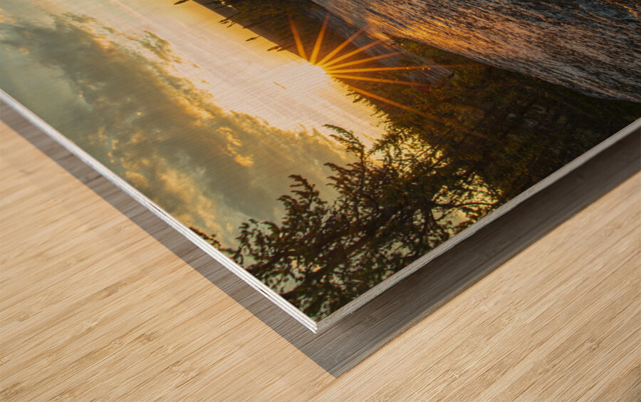 Sunburst above Prelude Lake Wood print