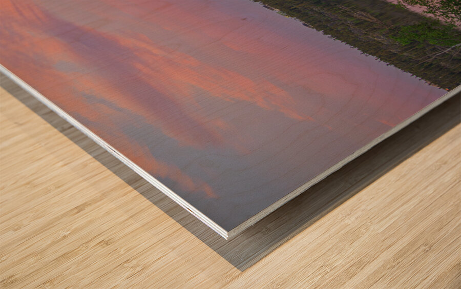 Cotton Candy skies at Jackfish Lake Wood print