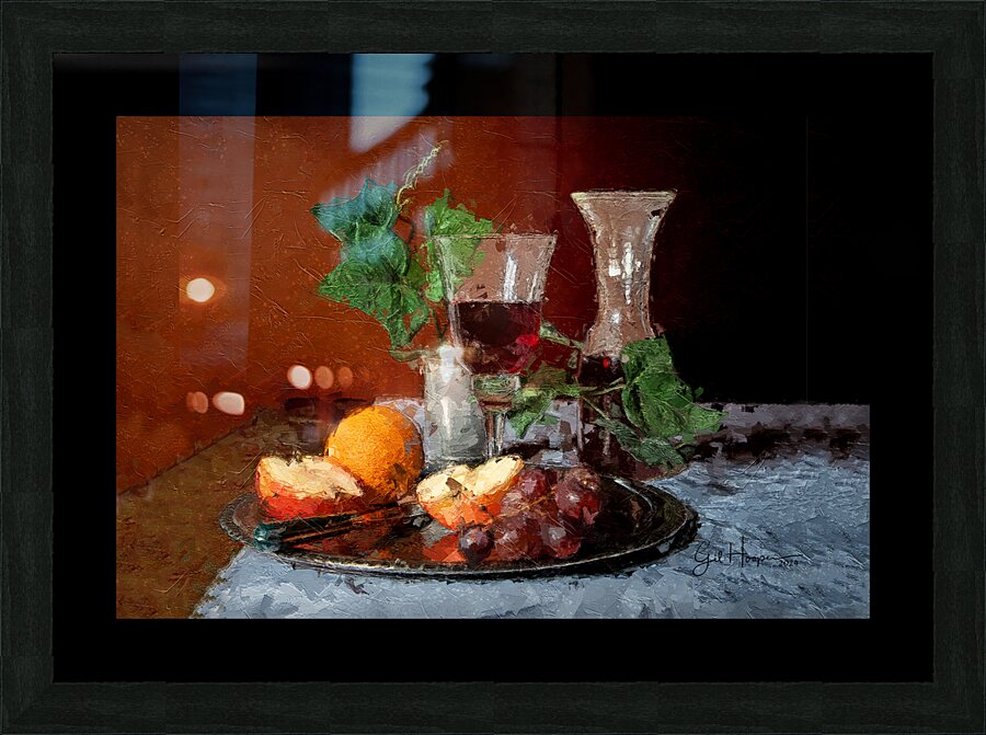 Fruit and Wine Painterly Picture Frame print