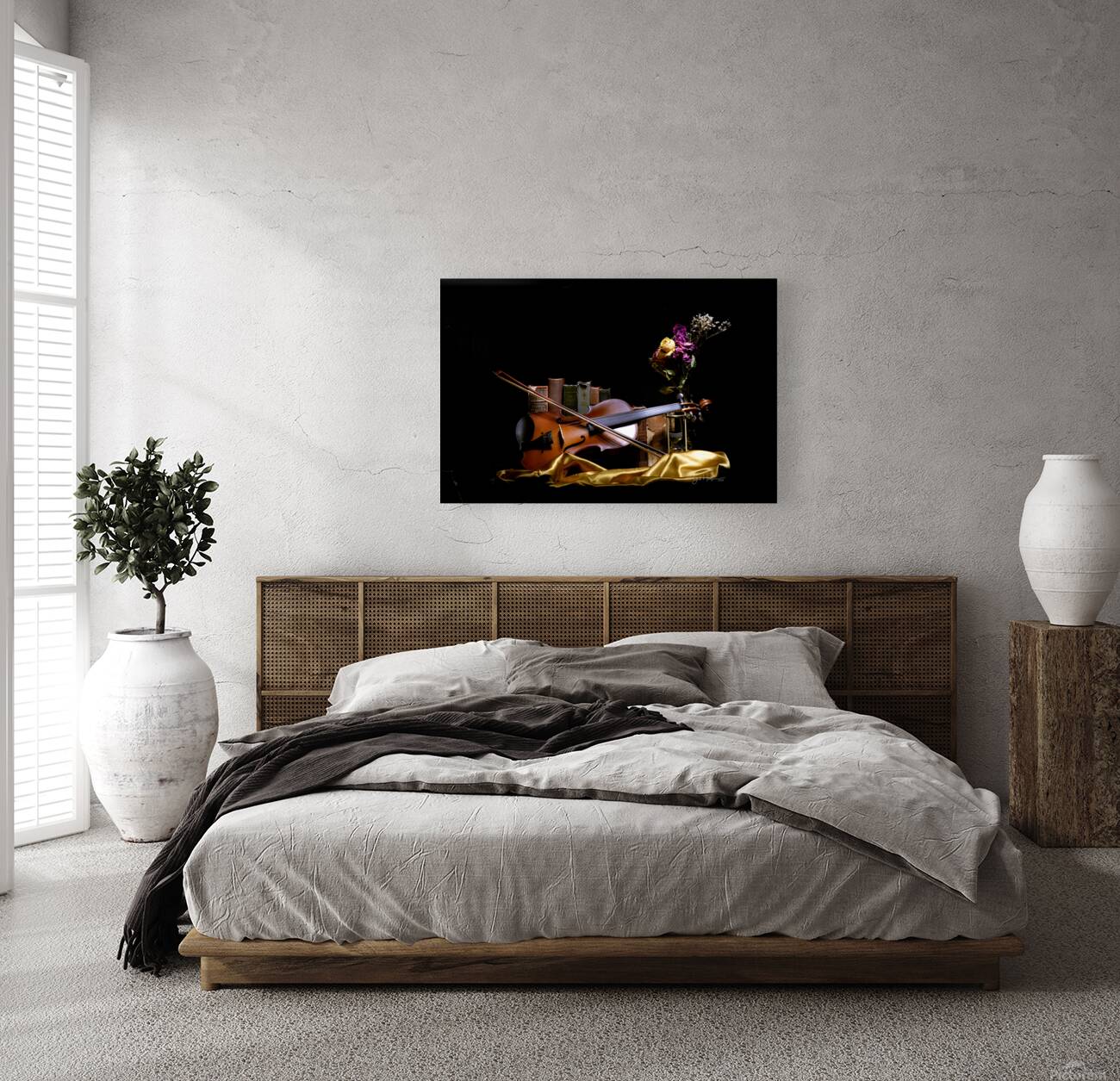 Violin and Books in Gold Reproduction