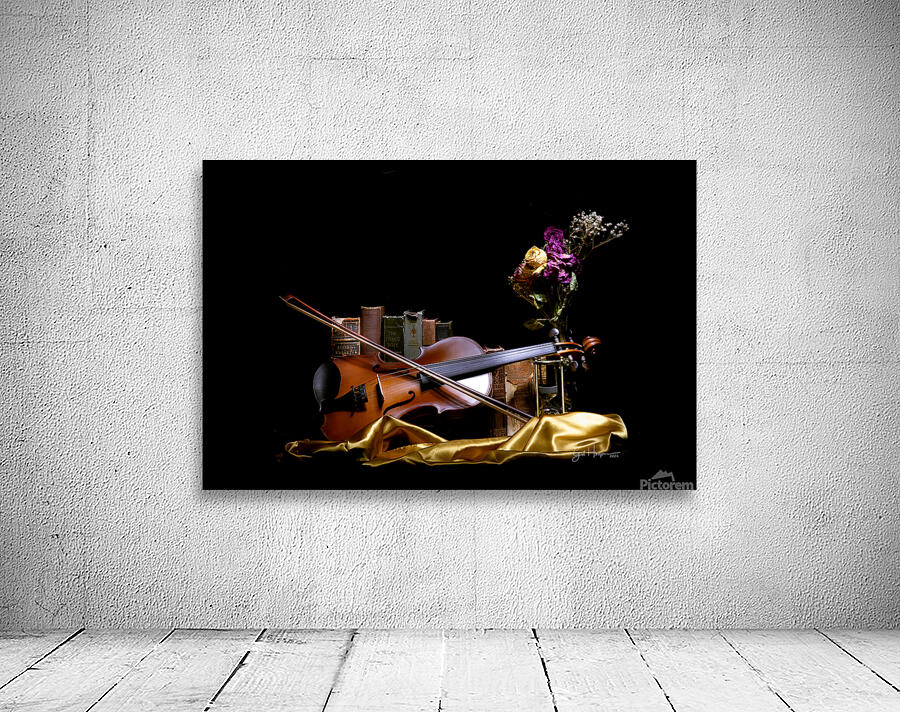 Violin and Books in Gold Wall Preview