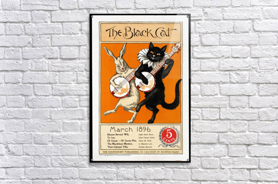Póster Vintage 1896 | Gato Negro Y Conejo Blanco Tocando Mandolina Y Guitarra