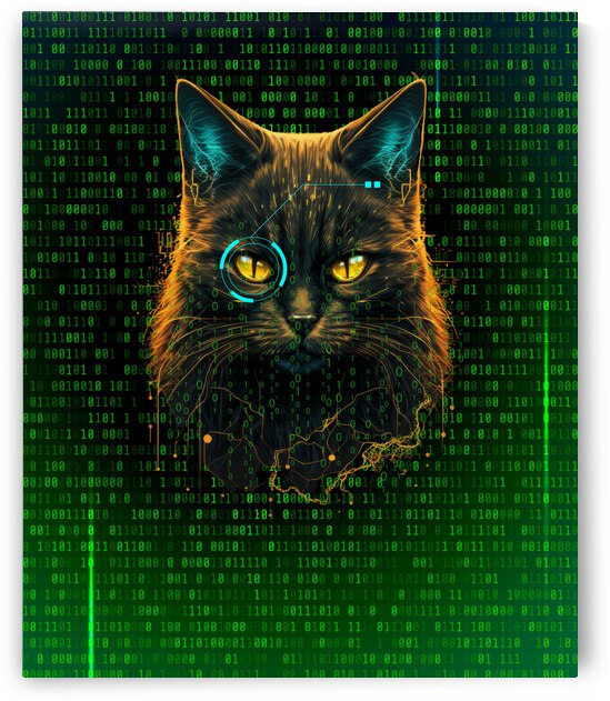 Matrix hacker cat cyberpunk  by Goldfishwallart