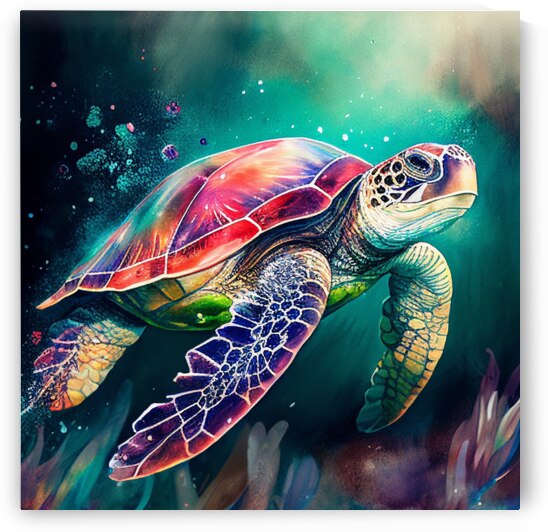 Watercolor painting  Beautiful and magical turtle by Goldfishwallart