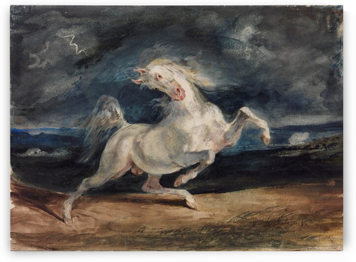  Horse Frightened by Lightning by Eugene Delacroix by Goldfishwallart