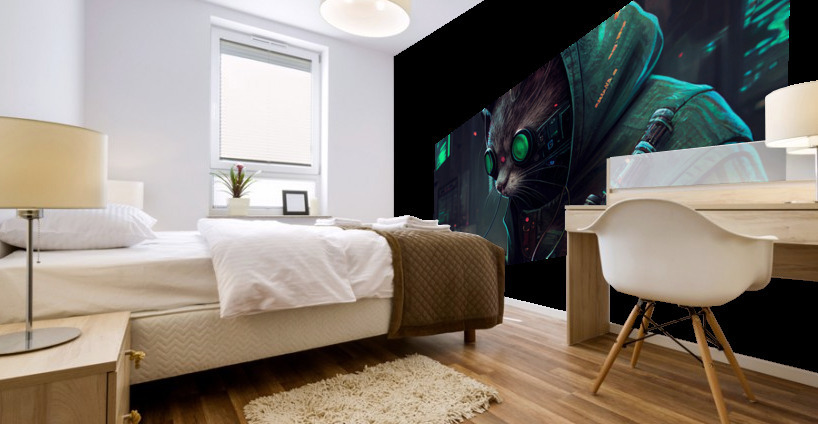 Hacker Cat Cyberpunk   Mural print