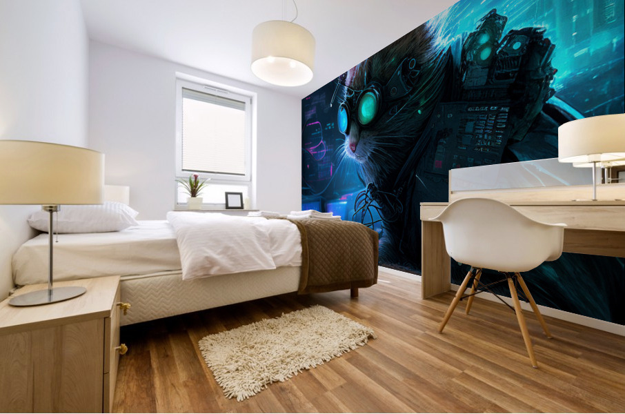 Hacker Cat Cyberpunk   Mural print