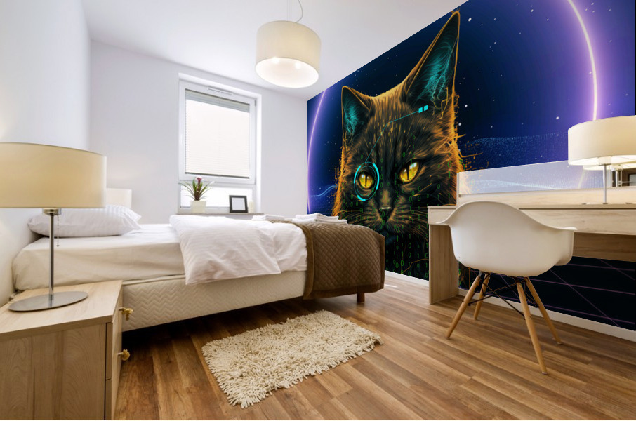 Hacker Cat Cyberpunk   Mural print