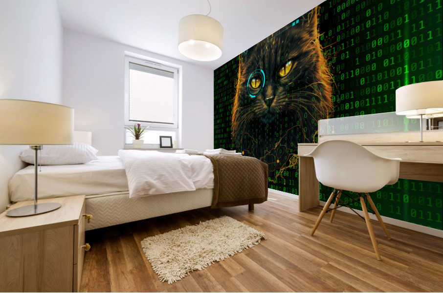 Matrix hacker cat cyberpunk  Mural print